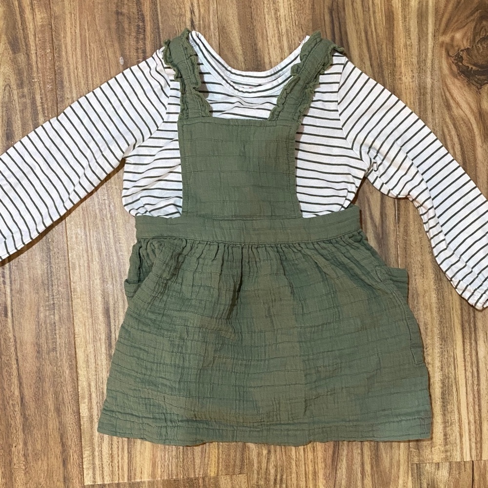 Cat & Jack Green Pinafore Dress with Striped Top
